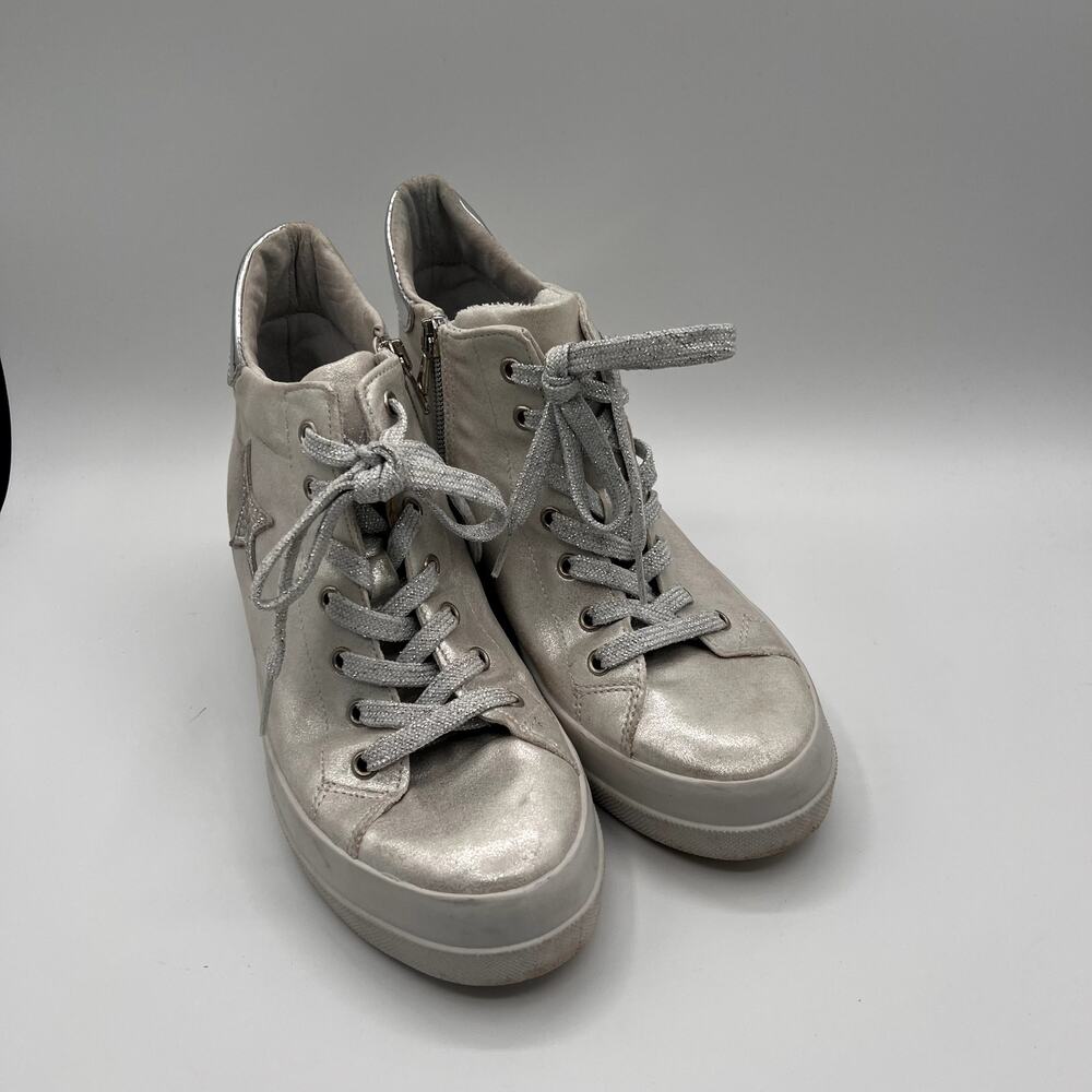 VELINA BIRIKINA Made in Italy Metallic Silver Side-Zip High Top Sneakers